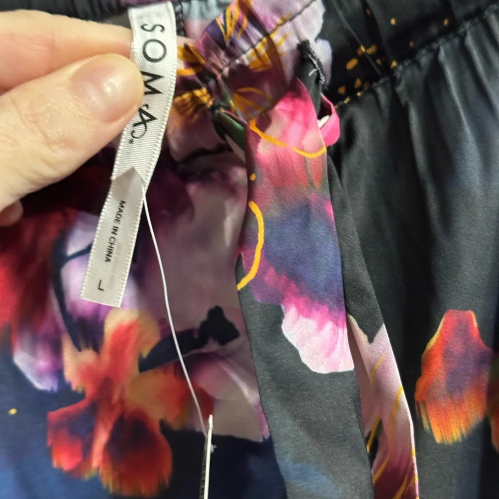 SOMA DRAMA BLOOMS GRAND BLACK SATIN PAJAMA PANTS - Picture 5 of 5